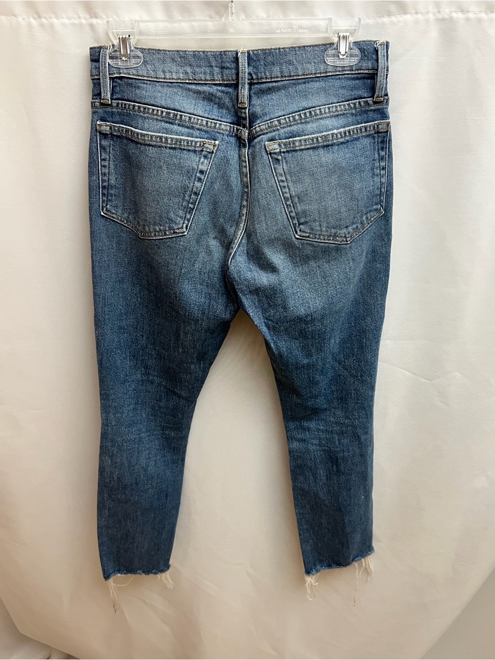 FRAME Le Boy Jeans Women’s 26 Blue Distressed Raw Hem Straight Denim - Picture 2 of 7